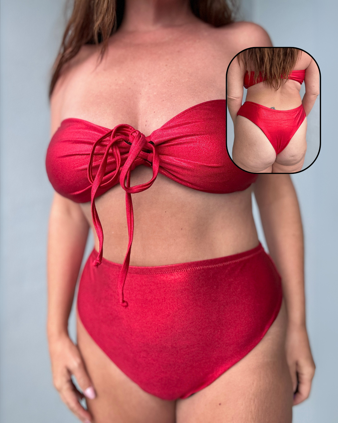 Red Glitter High Waist Cheeky Bikini Bottom