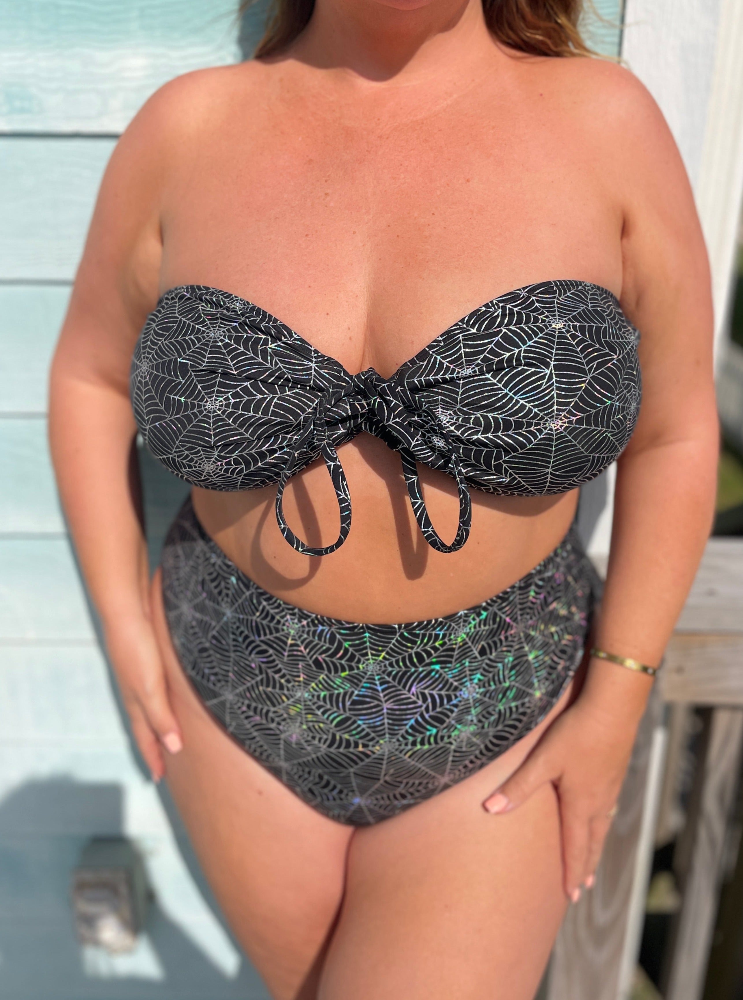 Spiderweb Hologram Bandeau Bikini Top final sale